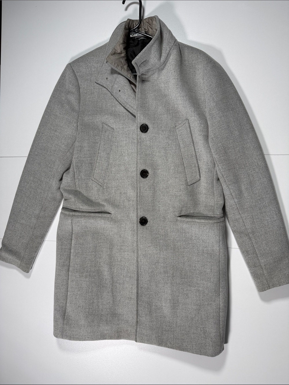 Zara Grey Wool Blend Pea Coat with Stand Collar